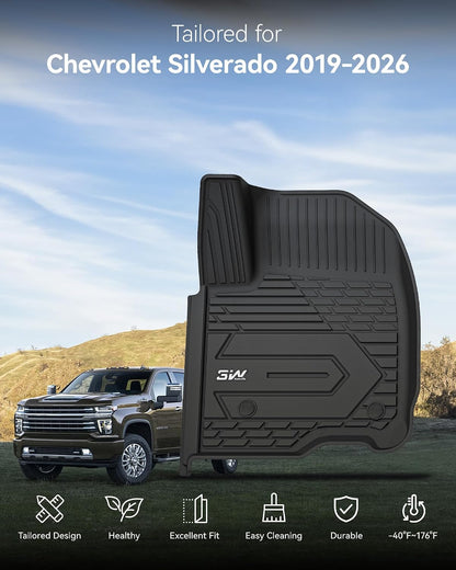 3W Floor Mats & Cargo Liner Fit for 2021 2022 2023 2024 2025 2026 Chevy Tahoe/GMC Yukon/Cadillac Escalade 7 Seat, TPE All Weather Custom Fit Car Accessories Heavy Duty Rubber Full Set Trunk Mats - Colors A
