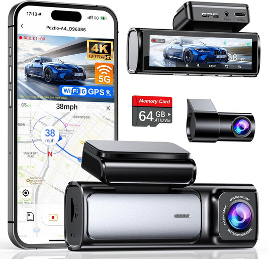 Affver 4K+2.5K Dash Cam Front and Rear, Built-in 5G WiFi 6 GPS, 64GB Card Included, 3.59'' IPS Screen Dash Camera for Cars, Dual Dashcam with G-Sensor, Loop Recording, 24H Parking Monitor