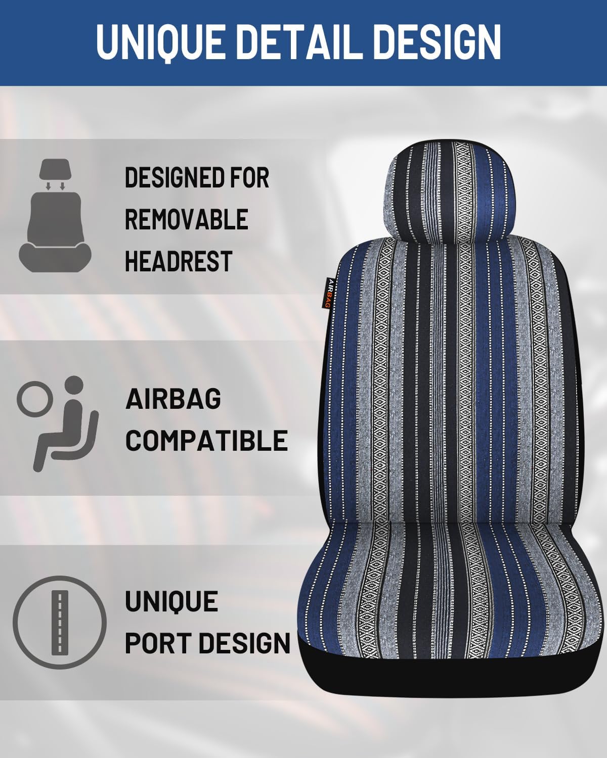 Baja Saddle Blanket Car Seat Covers Front Set, Washable Breathable Striped Woven Cloth Seat Covers for Cars, SUV, Truck, Airbag Compatible(Orange)