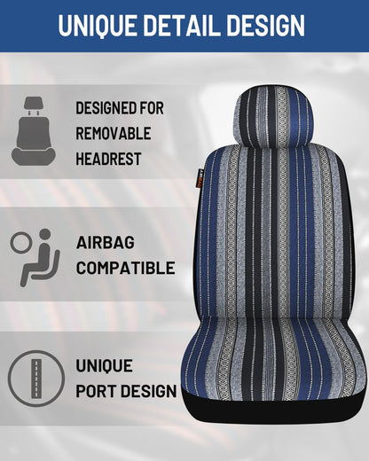 Baja Saddle Blanket Car Seat Covers Front Set, Washable Breathable Striped Woven Cloth Seat Covers for Cars, SUV, Truck, Airbag Compatible(Orange)