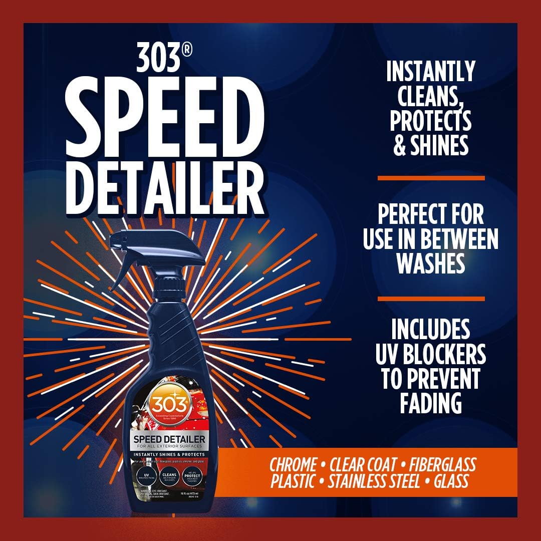 303 Products Speed Detailer - For All Exterior Automotive Surfaces - Instantly Shines And Protects Paint - Cleans Between Washes - UV Protection, 16 fl. oz. (30216CSR) Packaging May Vary