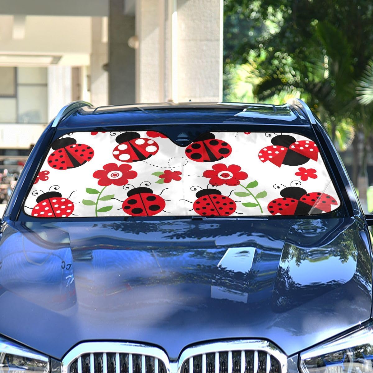 Black Leopard Car Windshield Sun Shade Animal Skin Print Foldable UV Ray Sun Visor Protector Sunshade to Keep Your Vehicle Cool (51" x 27.6")