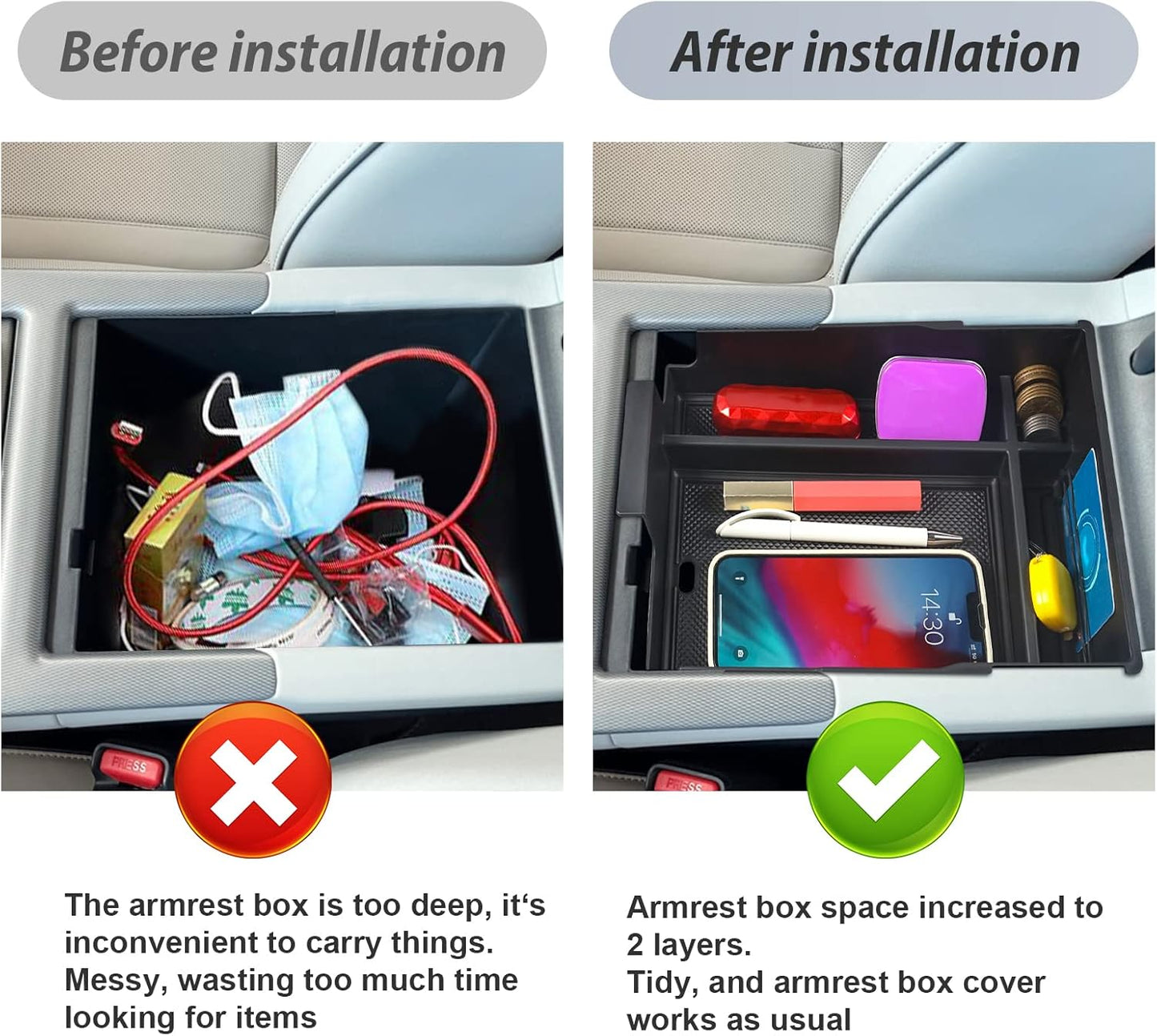 SKTU 2-Pack 2023 2024 2025 2026 Lexu s RX350 Center Console Organizer for 2023-2026 Lexu s RX350/RX450h/RX500h Console Tray 2023 2024 2025 2026 RX350 Accessories with Sunglasses Holder [Double Layers]
