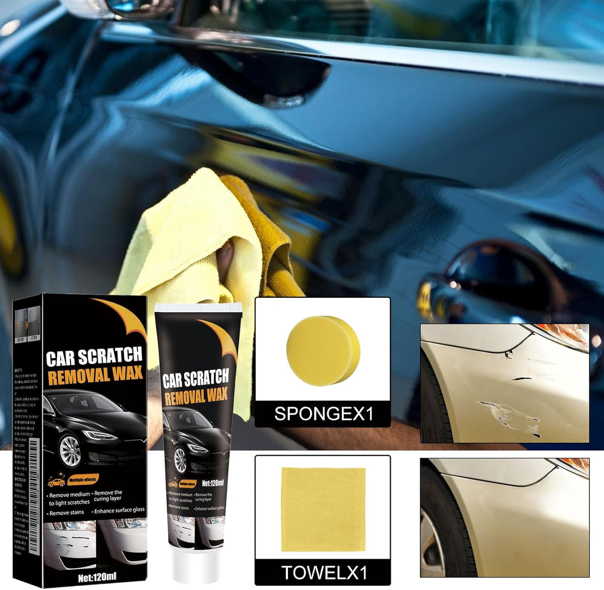 2PCS Scratch Remover for Vehicles, 2026 New Car Scratch Removal Wax, Car Scratch Repair Paste Car Scratch Remover Kit, Cars Paint Scratchs Repair Kit with Wipe Sponge