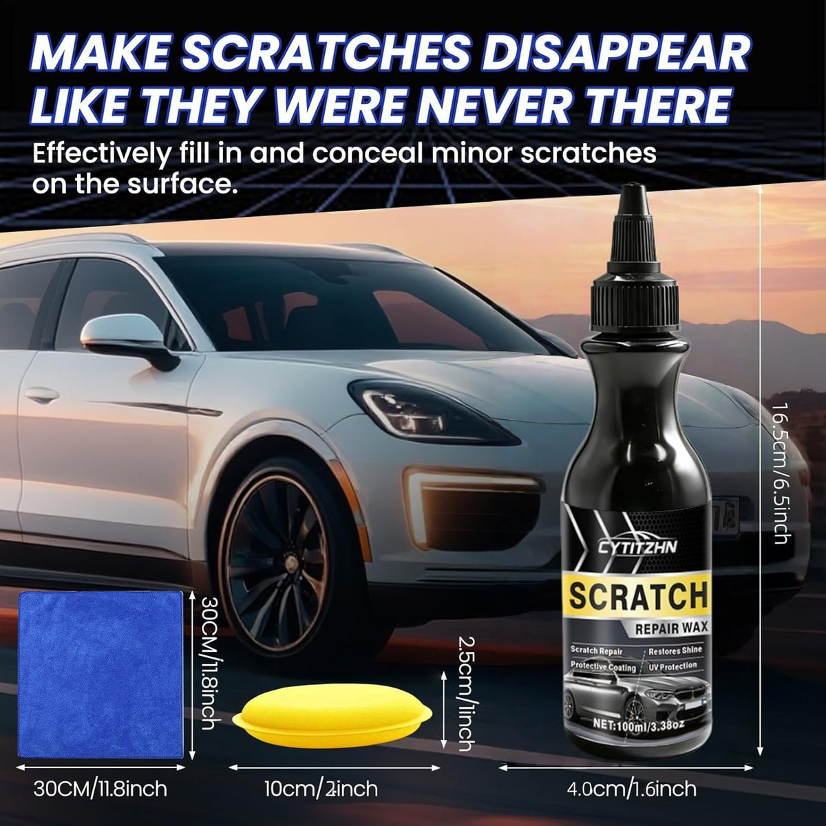 Car Scratch Remover & Polishing Compound - Effectively Eliminates Light Scratches, Hazy Paint, and Swirl Marks, Includes Sponges and Towels, 100ML/3.4oz (3)
