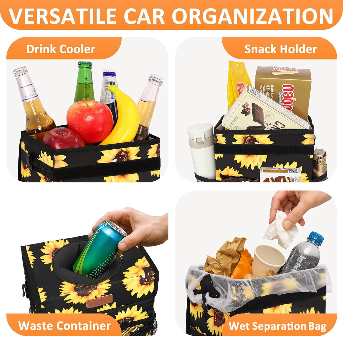 Vankor Car Trash Can Bin with Lid Hanging for Back Seat, Car Accessories for Women Men Leak Proof Automotive Garbage Cans Leakproof Vehicle Trash Can for Truck SUV Black