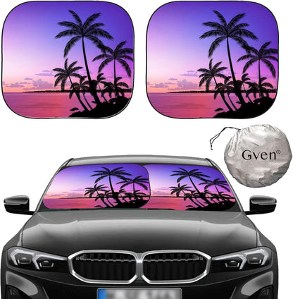 Gven Windshield Sun Shade 2pcs with Bonus Pink Car Sunshade for Front Window Shades 2025 Technology Reflect UV and Heat Sun Visor Automotive Accessories Interior Sun Protection (Pink Leopard, M)