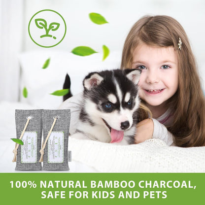 CLEVAST Bamboo Charcoal Air Purifying Bags - (Large, 4×200g), Removes Odors and Moisture, Nature Fresh Air Purifier Bags, Odor Eliminator for Home, Car, Pets, Bathroom, Basement