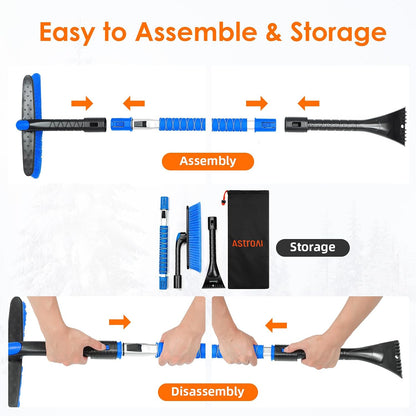 AstroAI 47.2" Ice Scrapers for Car Windshield and Extendable Snow Brush with Foam Grip and 360° Pivoting Brush Head for Auto Car Truck and SUV(Orange)