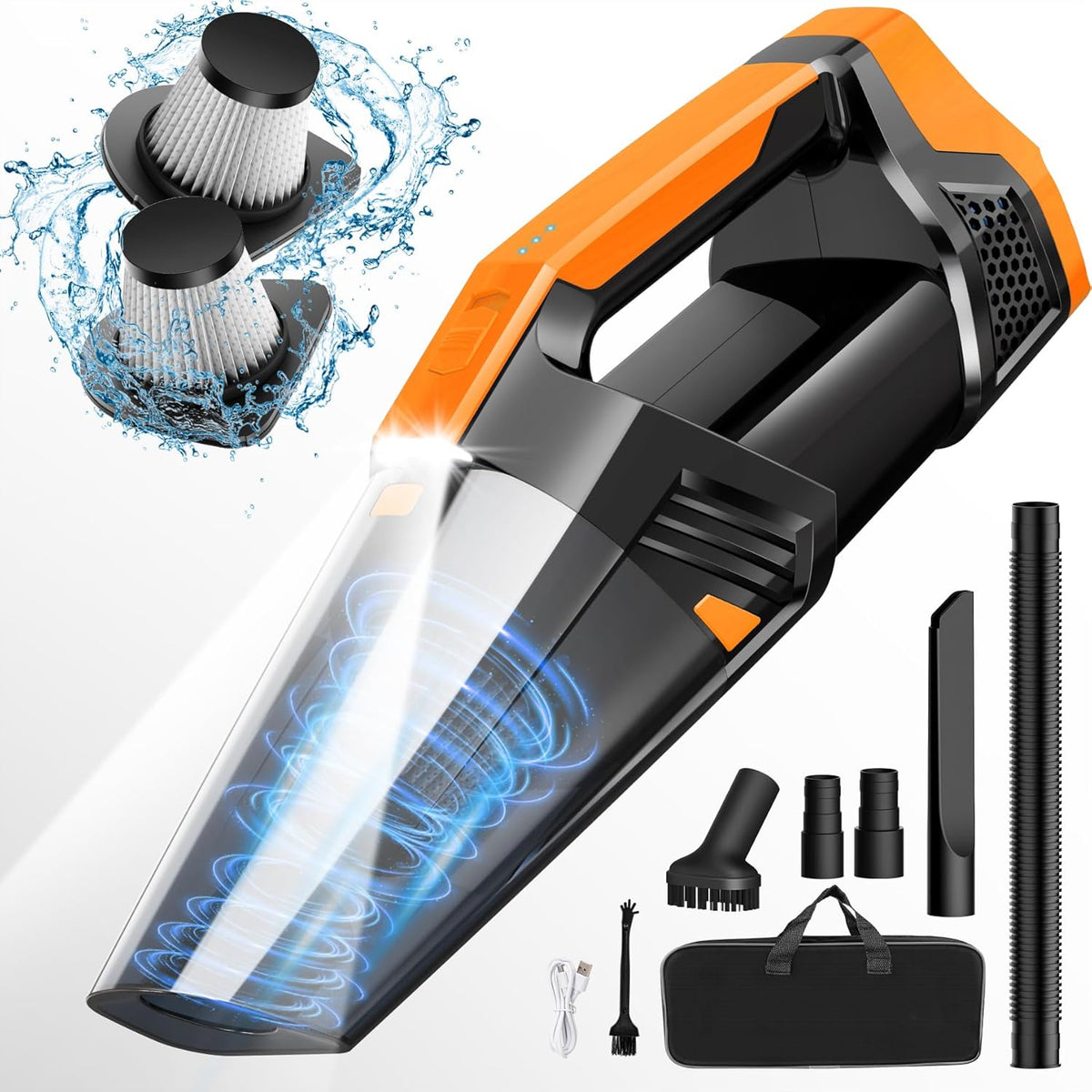 Blestan Handheld Vacuum Cordless Portable Car Vacuum with LED Light, High Power Suction, 3 in 1, Lightweight Rechargeable Hand Vacuum, Hand Held Vacuum Cleaner for Car Home Office, Pet Hair, Black