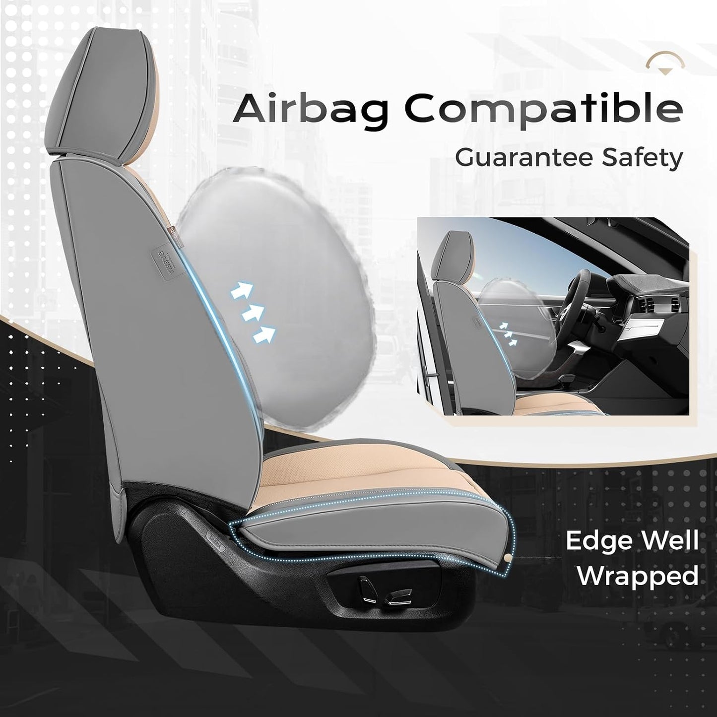 Coverado Seat Covers Full Set, Black Seat Covers for Cars 5 Seats, Car Seat Protector, Waterproof Nappa Leather Car Seat Cushion, Front and Rear Car Seat Cover Fit for Most Sedans SUV Pick-up Truck - Colors B