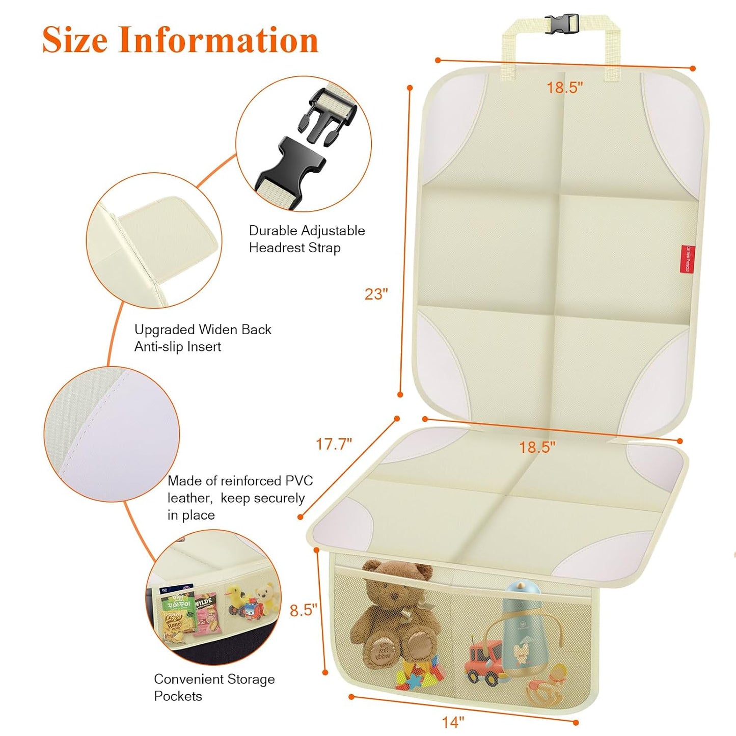 Car Seat Protector for Child Car Seat, 600D Fabric Safe Car Seat Cover with Upgraded Non-Slip Backing, Waterproof Seat Protector Under Baby Car Seat with Thick Padding for Car Back Front Seat