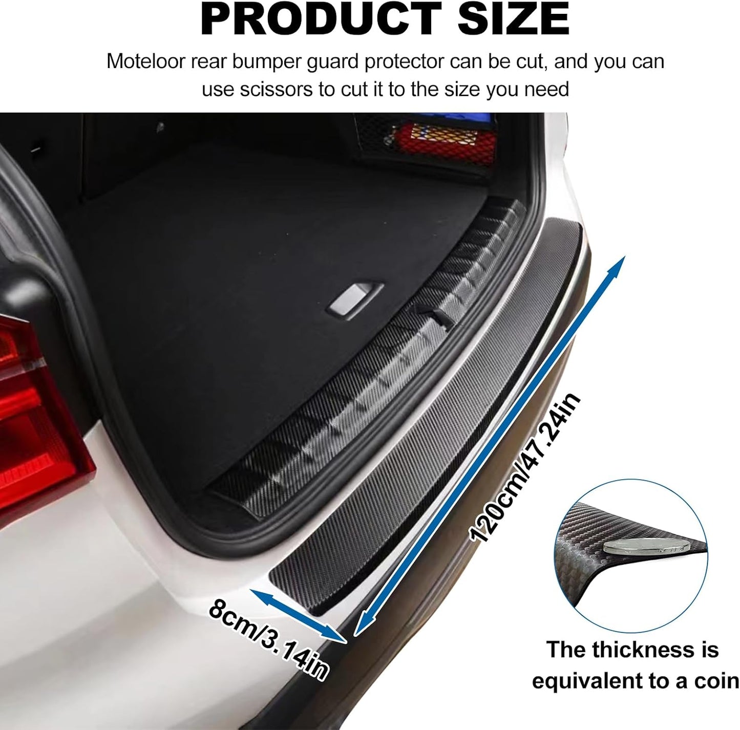 Soft & Bendable Rear Bumper Guard Protector 37.4" x 2.56" - Carbon Fiber Leather Anti-Scratch Strip for SUV/Trunk | Flexible But NOT Stretchable | Trim to Fit