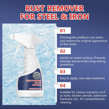 2Pcs Highly Concentrated Rust Remover for Steel & Iron,Heavy Duty Rust Remover Spray No Scrubbing,Rust Remover Heavy Duty for Metal,Powerful Rust Remover for Tools,Stainless Steel-240ML