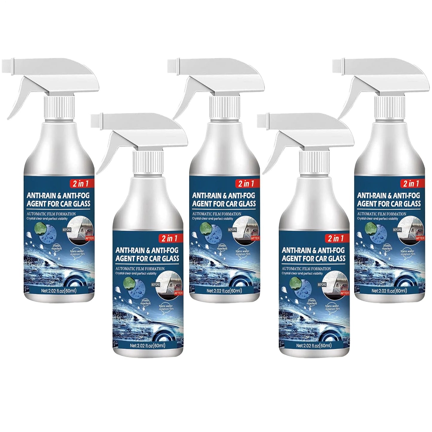 60ml Anti Fog Spray for Windshield, 1/2/3/5 Car Glass Waterproof Coating Agent, Auto Rain Agent Spray, Anti Fog Rain Prevention Spray for Car Interior Windscreen Mirrors Swimming Goggles