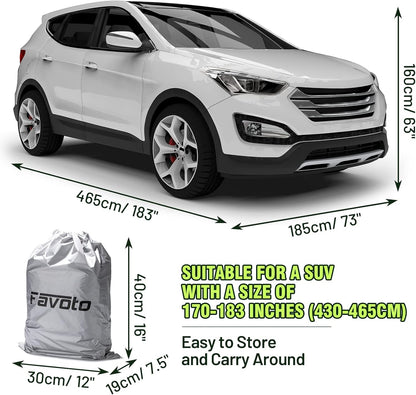 Favoto SUV Car Cover Waterproof All Weather 6 Layers Heavy Duty Car Cover for Automobiles Rain Sun Snow UV Protection with Inner Cotton Car Cover Outdoor Universal Fit for SUV (188-198 inch) Silver