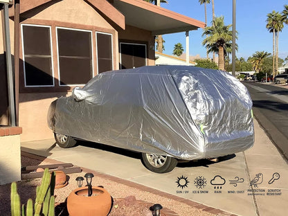 Tecoom Heavy Duty Multiple Layers Car Cover All Weather Waterproof Windproof Reflective Snow Sun Rain Protective Outdoor with Buckles and Belt Fit 191-200 Inches Sedan