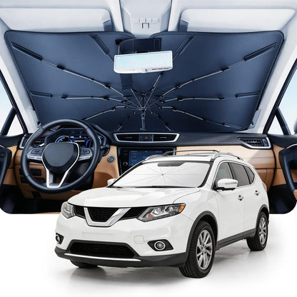 DMJN Umbrella Windshield Sun Shade - Medium, Car Sunshade for Front Windshield [Nano Ice-Crystal Coatings] UPF50+ Heat & UV Block, Protect Interior & Keep Cooler Universal for Car, SUV, Truck