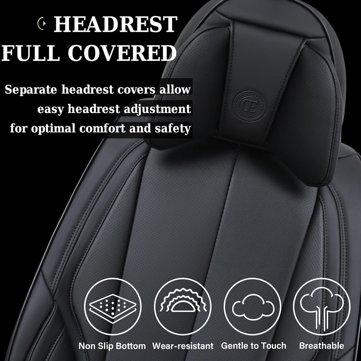 Coverado Seat Covers Full Set, Black Seat Covers for Cars 5 Seats, Car Seat Protector, Waterproof Nappa Leather Car Seat Cushion, Front and Rear Car Seat Cover Fit for Most Sedans SUV Pick-up Truck - Colors B