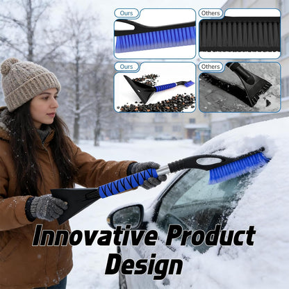 Snow Brush - Ice Scrapers for Car, 27" Detachable Snow Scrapers with Ergonomic Foam Grip for Cars, Trucks, Suvs (Heavy Duty ABS, PVC Brush, Blue)