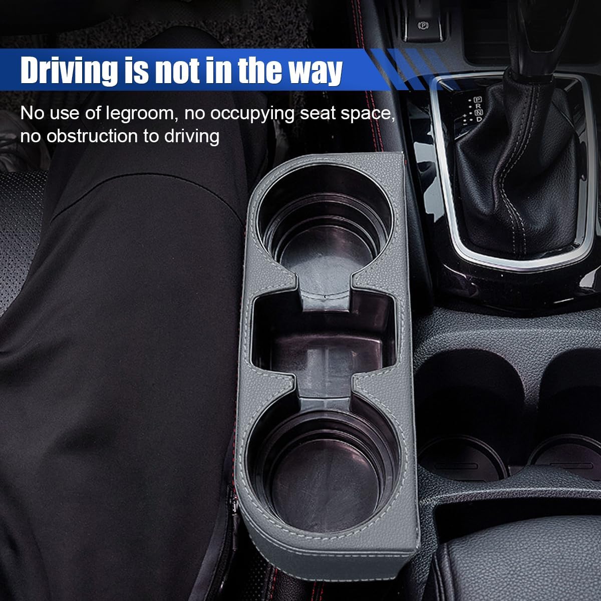 Car Cup Holder, Auto Front Seat Organizer, Multifunctional Cup Drink Holders with PU Leather Cover, Gap Filler Storage Box Coin Bucket Console Side Pocket Cell Mobile Phone Holder (Black)