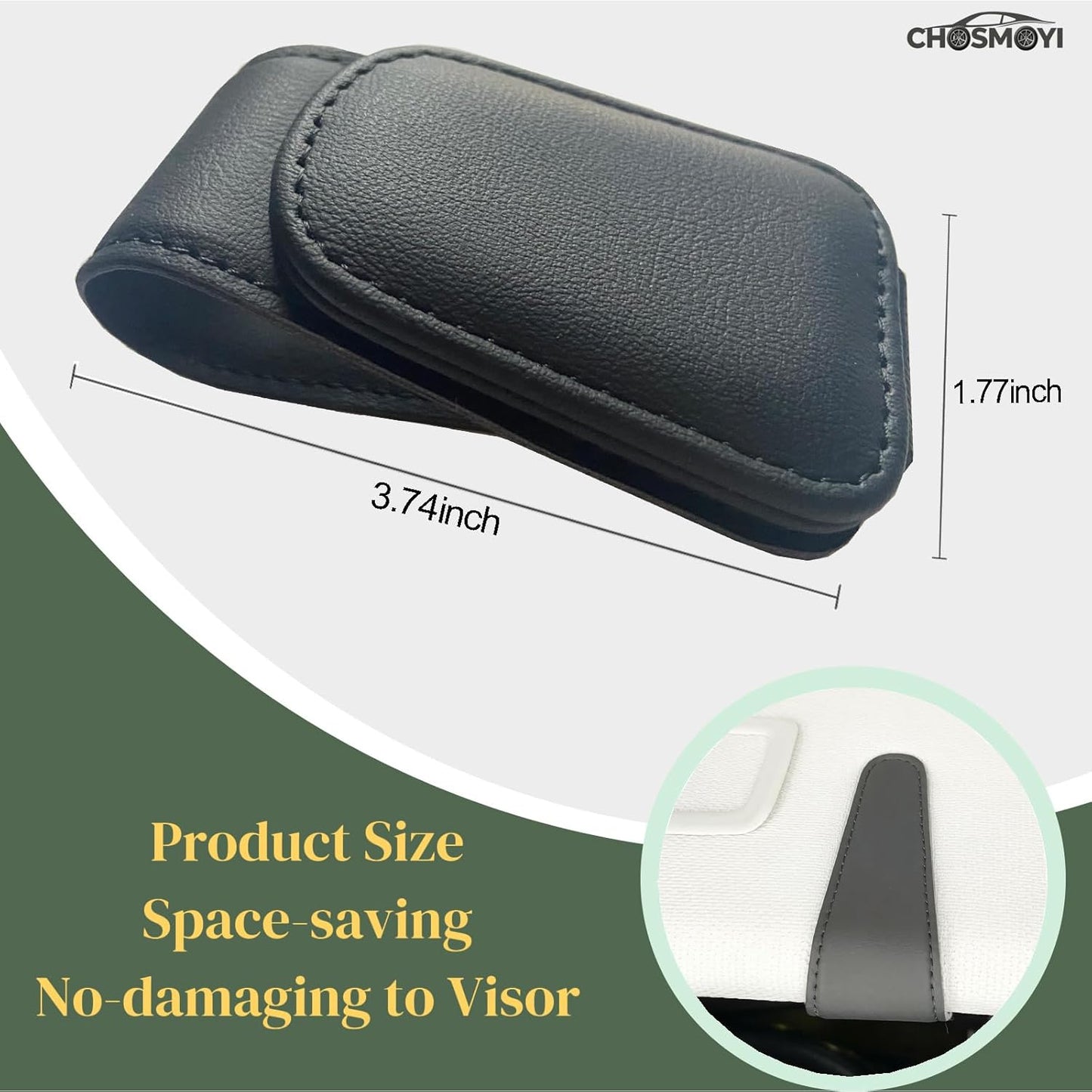 CHOSMOYI Magnetic Leather Sunglass Holder for Car, Sunglasses Clip for Car Visor, Auto Interior Accessories Universal for Different Size Eyeglasses (Black)