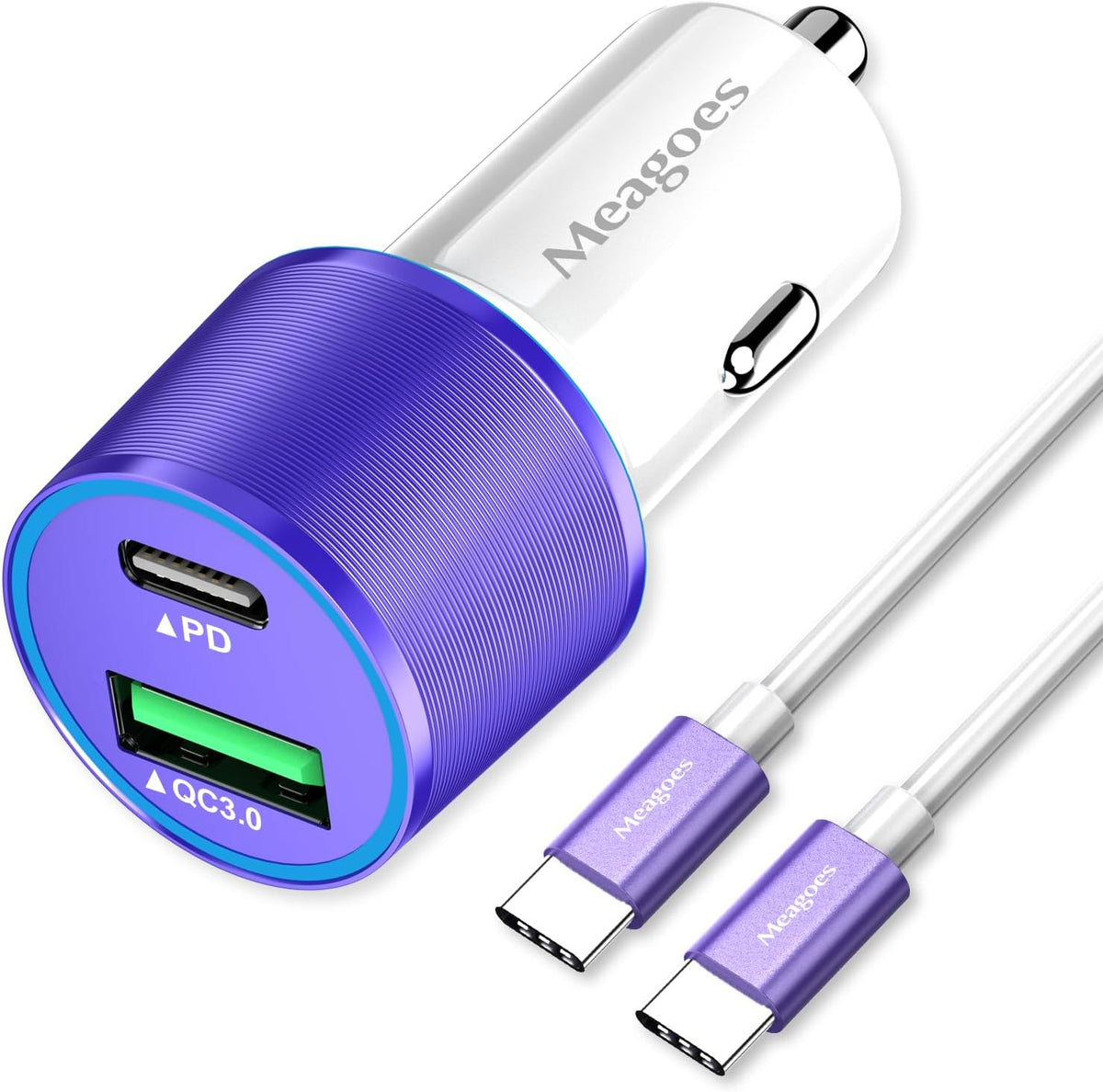 67.5W Car Charger USB C Super Fast Charging, 45W USBC & QC3.0 Port Plug for iPhone 17 Pro Max/Air/16/15/iPad, Samsung S26/S25 Android Cell Phone, Dual 12V Cigarette Lighter Adapter+ 3.3ft Type C Cable
