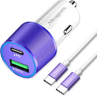 67.5W Car Charger USB C Super Fast Charging, 45W USBC & QC3.0 Port Plug for iPhone 17 Pro Max/Air/16/15/iPad, Samsung S26/S25 Android Cell Phone, Dual 12V Cigarette Lighter Adapter+ 3.3ft Type C Cable
