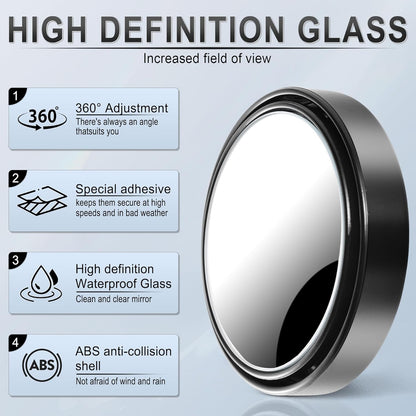 LivTee 2PCS Round Blind Spot Mirror, HD Glass and ABS Housing Convex Wide Angle Rearview Mirror with Adjustable Stick for Universal Car, Black