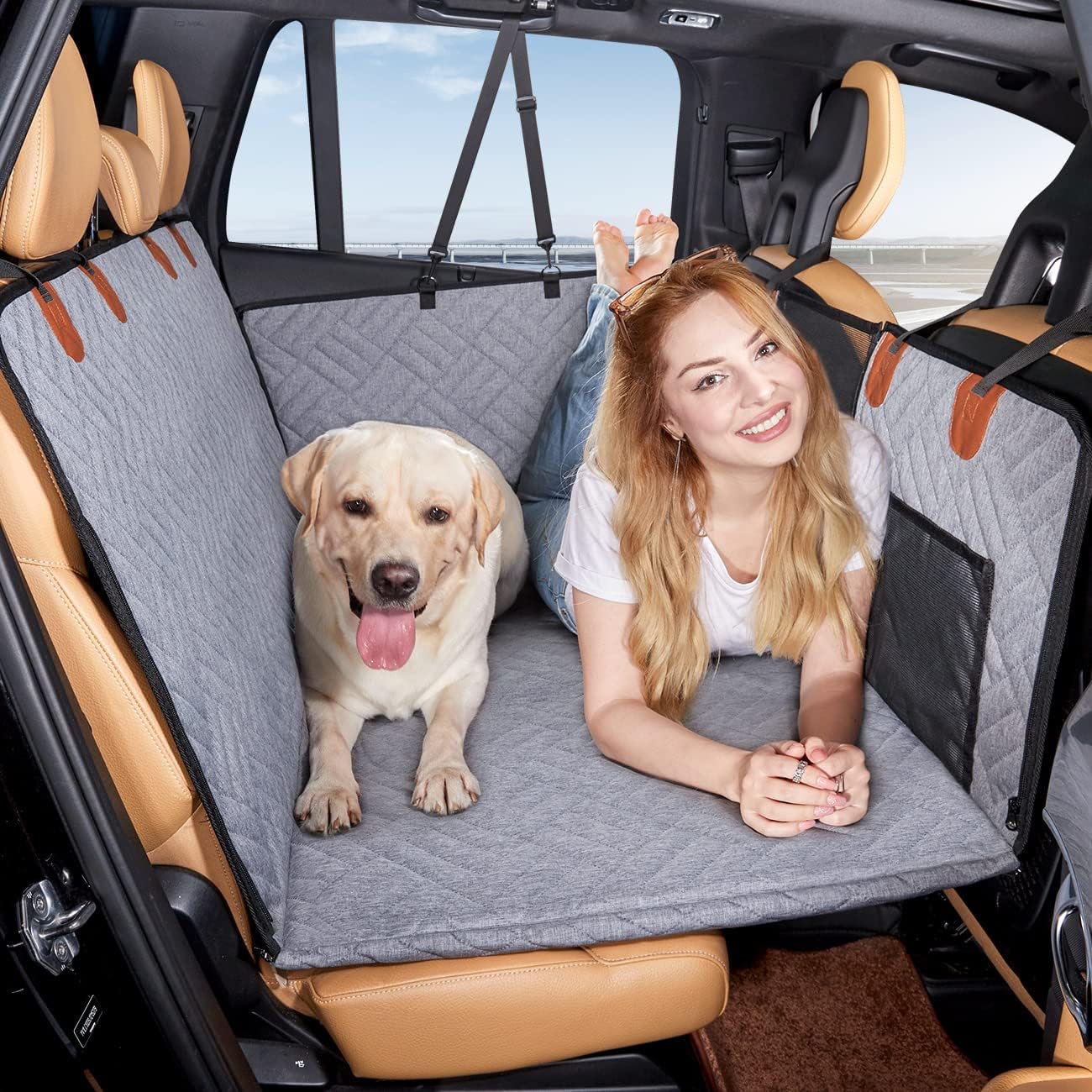 YJGF Back Seat Extender,Dog Seat Cover for Back Seat,Hard Bottom Car Seat Cover for Dogs,Dog Hammock for Car,Back Seat Pet Cover for Dogs(Black,for Car/SUV/Small Truck)