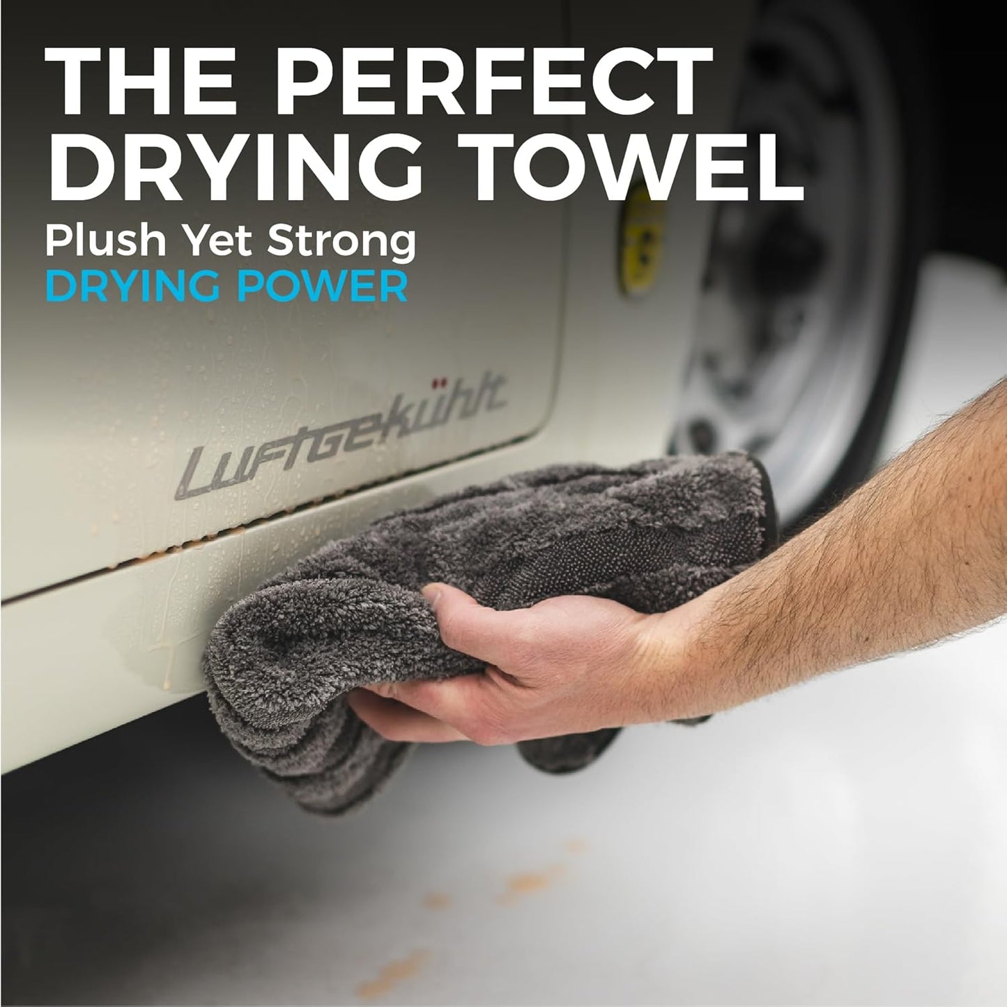 The Rag Company Gauntlet Car Drying Towel, Ultra-Absorbent 70/30 Blend Korean Microfiber, Dries Vehicles Faster Without Scratching, 900 GSM, 30x36 Inches, Ice Grey/Grey, 1-Pack