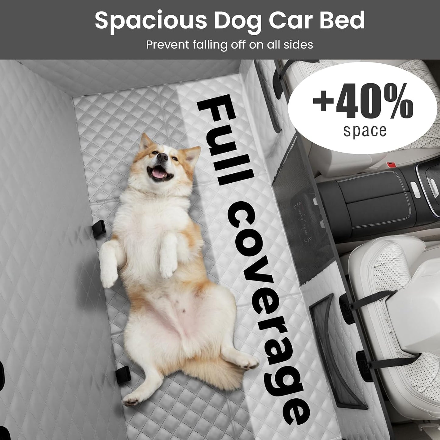 Dog Car Seat Cover for Back Seat, Waterproof Leather Fabric Back Seat Extender for dogs 52.4 * 24.4in, Foldable in The Car, Hard PVC Panels Bottom Support to 330 lbs, for Cars/Mid-Size SUV/Small Truck
