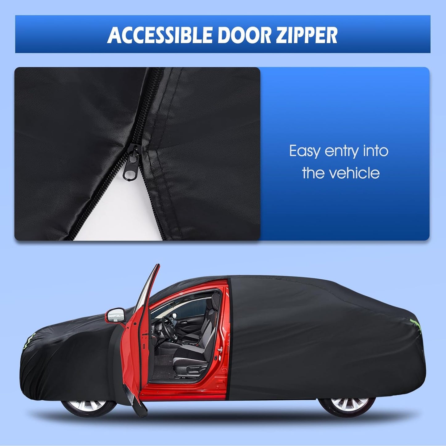 6 Layers Car Cover Waterproof All Weather for Automobiles, Size A3 with Zipper Cotton Fit for Toyota Camry, Honda Accord, Ford Mustang, Chevy Camaro/Malibu,Kia Optima/K5 (187-198 inch)