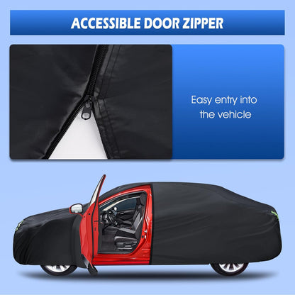 6 Layers Car Cover Waterproof All Weather for Automobiles, Size A3 with Zipper Cotton Fit for Toyota Camry, Honda Accord, Ford Mustang, Chevy Camaro/Malibu,Kia Optima/K5 (187-198 inch)