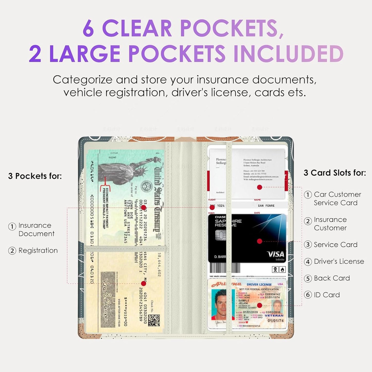 Car Registration and Insurance Holder，Colour Patterns Men Women Car License Document Registration and Insurance Card Holder