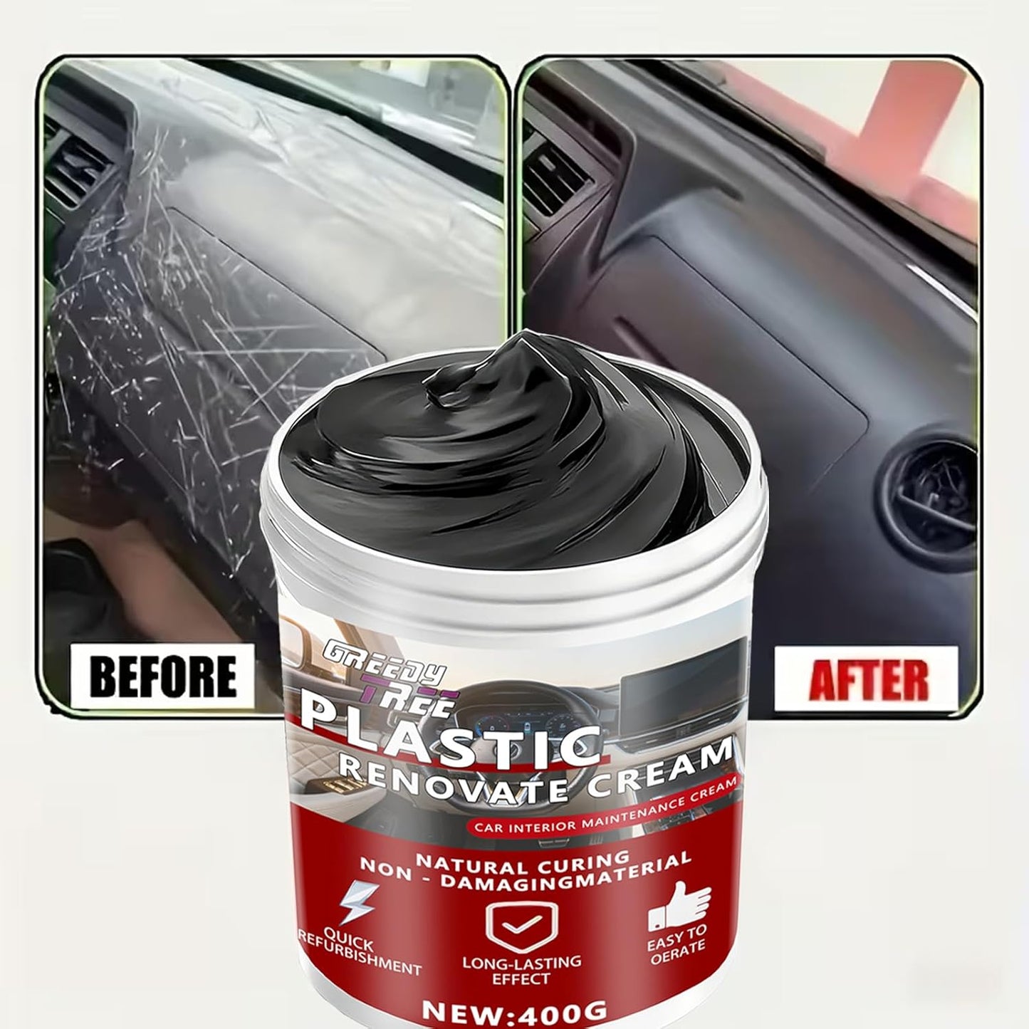 Car Plastic Restorer Pro - 14oz Auto Interior & Exterior Renewal Paste | Restores Faded Dashboards, Trim & Bumpers | UV Protection, Non-Greasy & Long-Lasting Finish