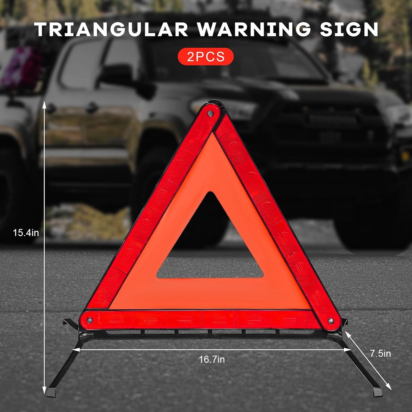 2 PCS Reflective Warning Triangle, Reflective Triangle Roadside Hazard Sign with Steel Bracket, Foldable Emergency Warning Signs for Vehicle Breakdown, Car Accessories