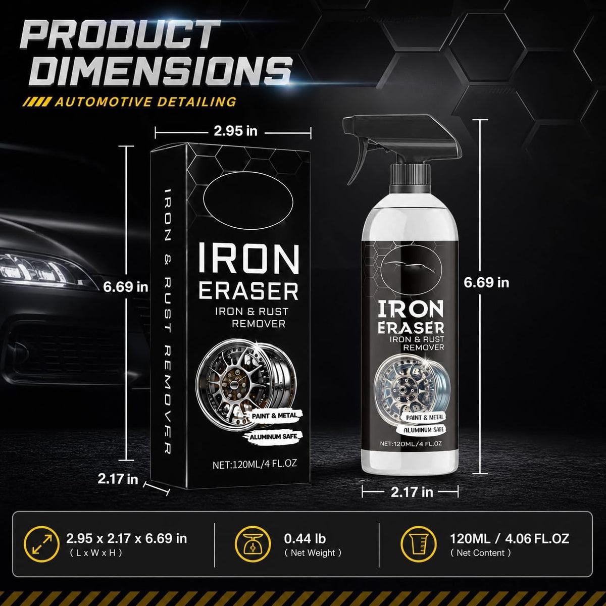 120ml Fast Rust and Iron Remover Spray, Removes Brake Dust and Rust, Safe on Paint, Metal and Aluminum, Wheel and Surface Cleaner, Easy Spray and Rinse