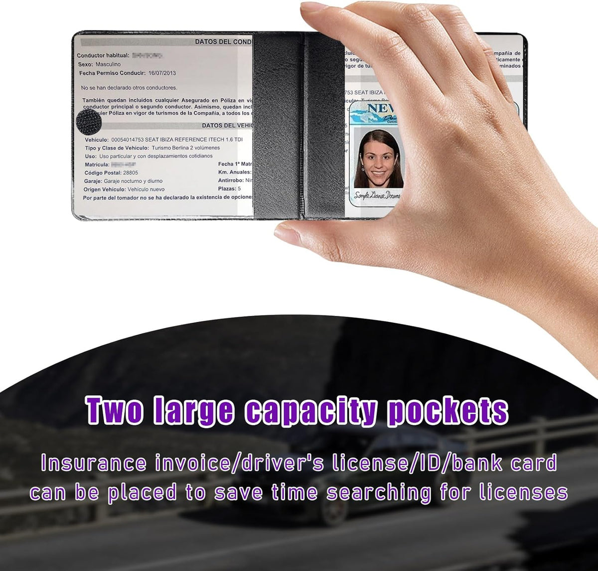 4 PCS Car Registration and Insurance Holder, Vehicle Glove Box Organizers with Closure for License Document, Auto Essential Paperwork Wallet Case Holder, Car Accessories (Black, Car Logo)