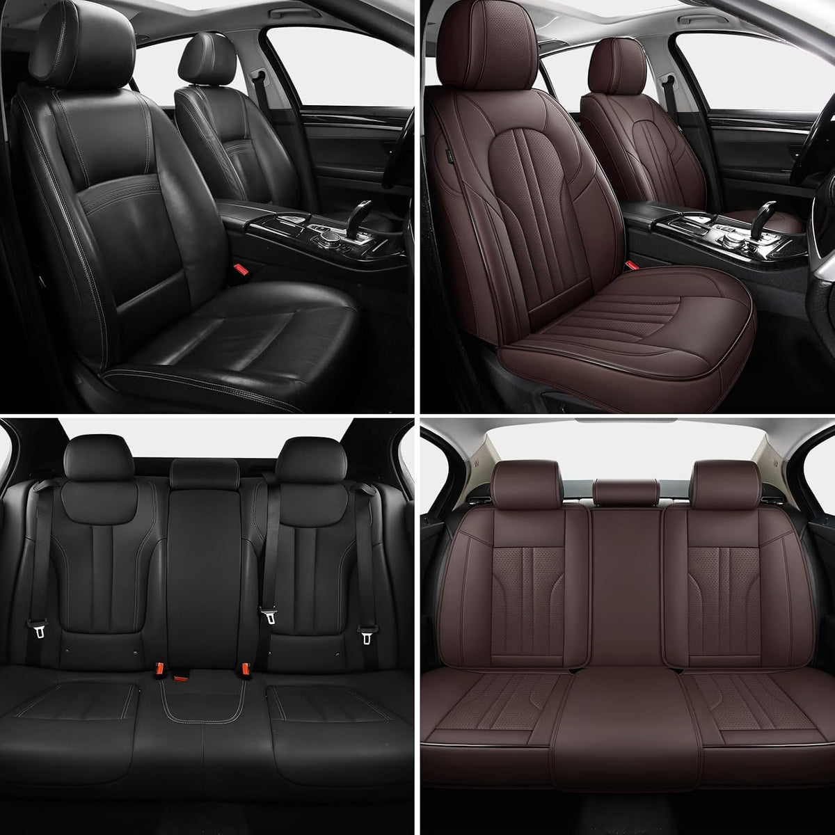 MINGBRON Car Seat Cover Full Set, Leather Car Seat Cover, Waterproof Seat Covers, Car Seat Cushion, Nappa Leather Seat Covers Car Seat Protector Universal Fit Most Cars Black