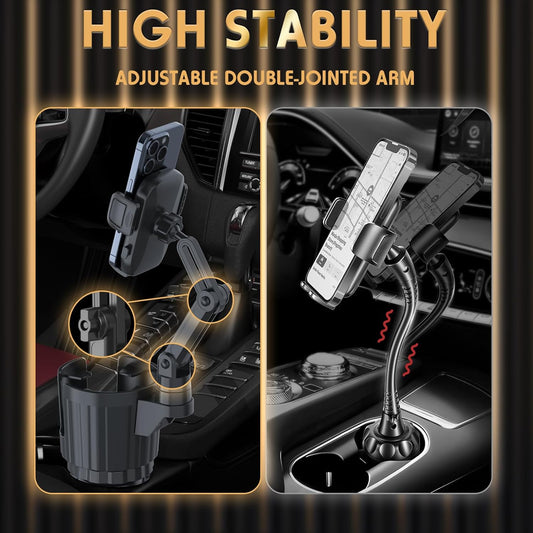 bokilino Phone Holders for Your Car, 2 in 1 Universal Cup Holder Expander Adjustable Base with Phone Mount, Long Arm with 360°Rotation Cup Holder Phones Mount for Car Compatible with All Smartphones