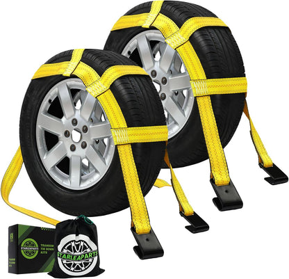 STARLEAPARTS Tow Dolly Straps with Reflective, 2 Pack Tow Dolly Basket Straps with Flat Hook, Car Dolly Strap, 10,000 lbs Breaking Strength, Tire Bonnet with Carrying Bag Fits Most 14"-17" Tires