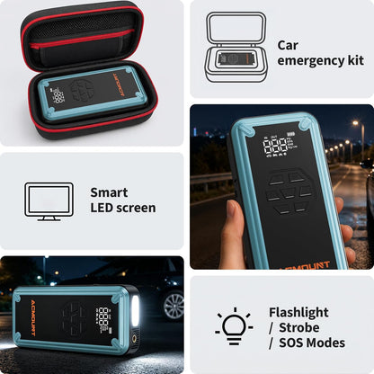 W160 Jump Starter with Air Compressor, 5000A Portable Car Jump Starter 150PSI Tire Inflator/Air Pump, 12V Battery(Up to 9L Gas/8L Diesel Engine) Jump Pack Car Emergency Kit Idea Gift for Man (Silver)