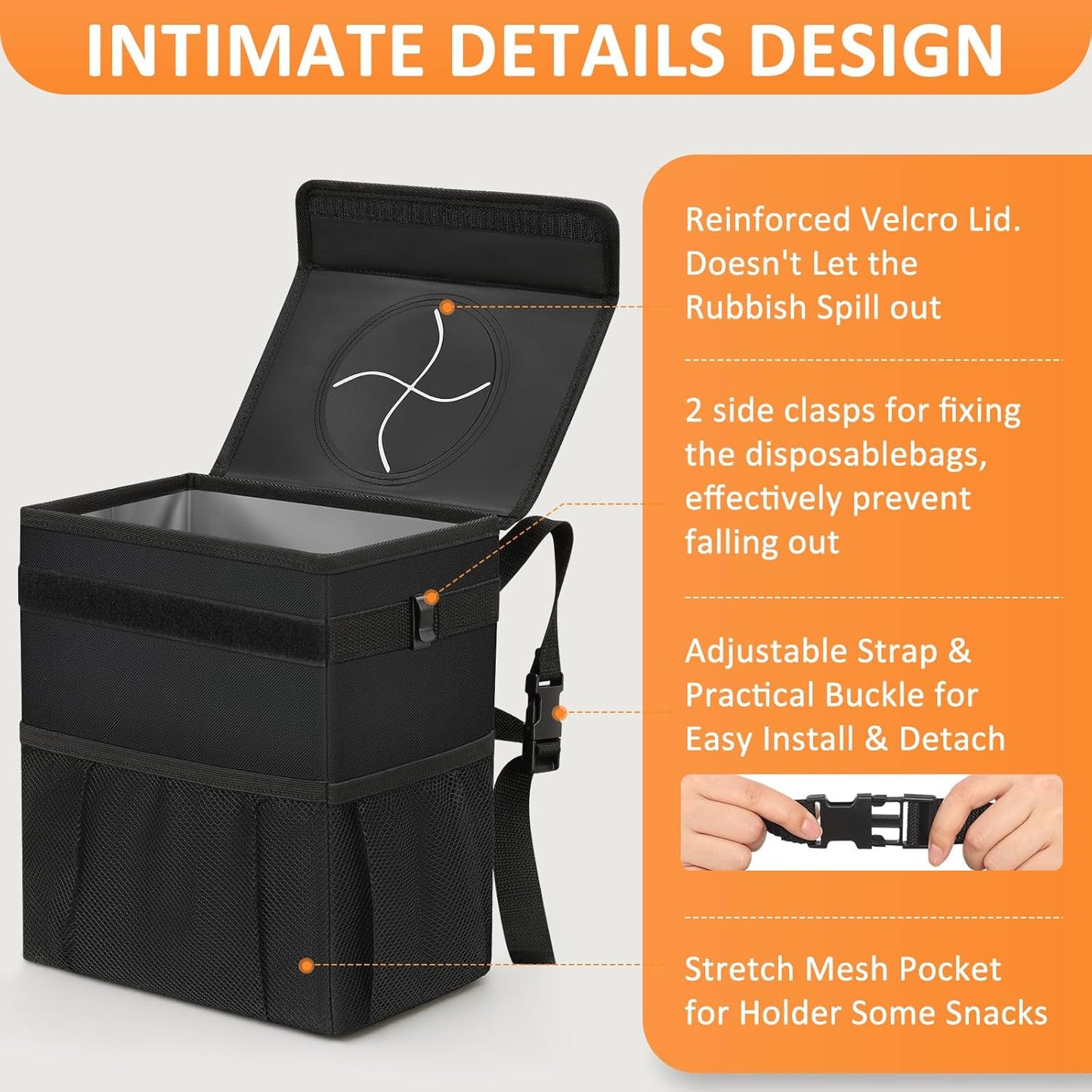 Vankor Car Trash Can Bin with Lid Hanging for Back Seat, Car Accessories for Women Men Leak Proof Automotive Garbage Cans Leakproof Vehicle Trash Can for Truck SUV Black