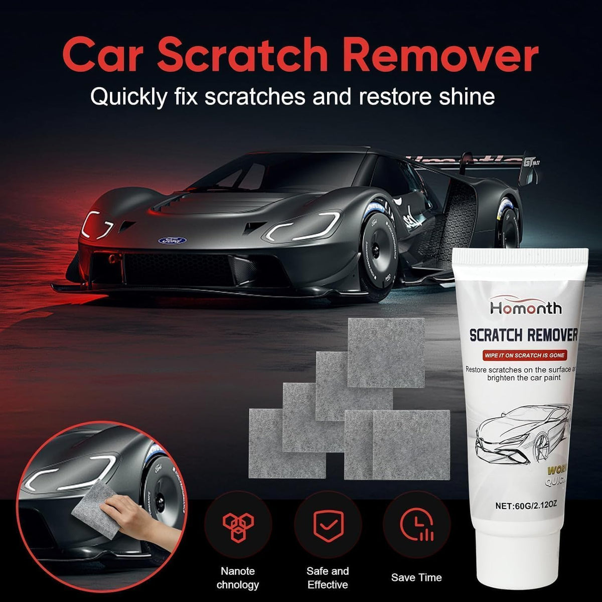 Car Scratch Remover - 2026 Upgrade Scratch Remover for Vehicles, Nano Polix Car Scratch Remover, Quick Fix Removal Paste for Deep Scratch Repair, All Paint Colors Polishing Kit