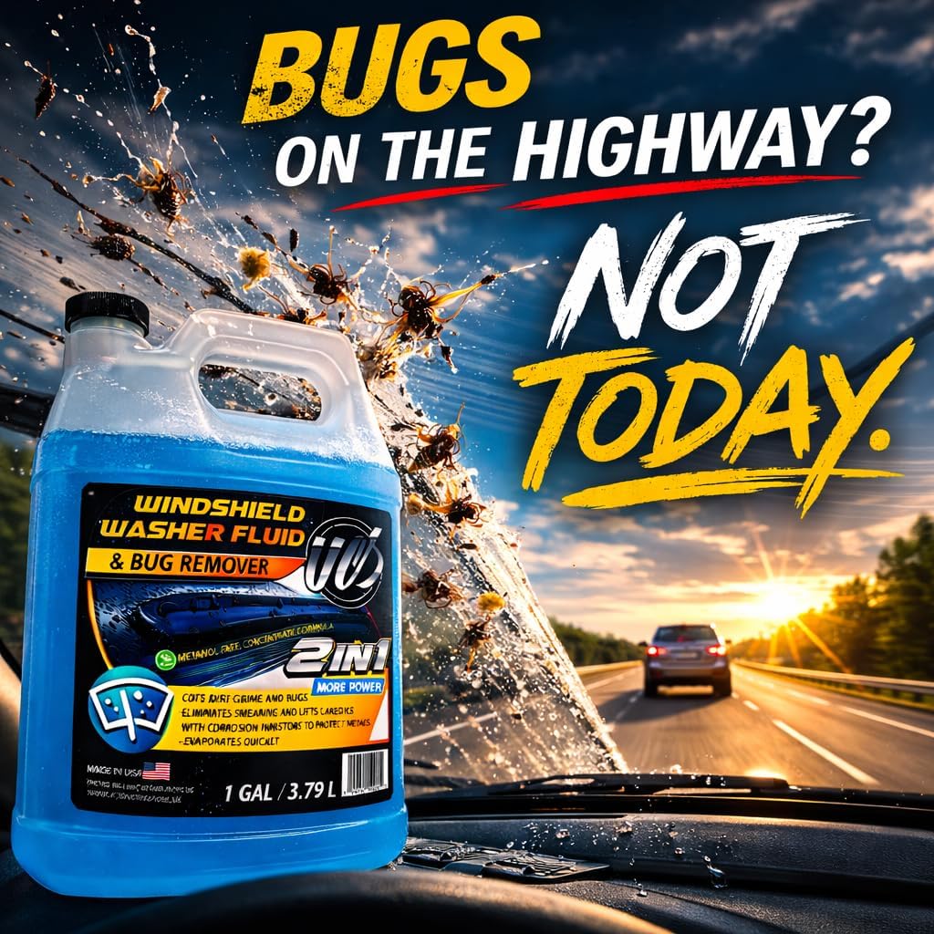 UCS 2-in-1 Windshield Washer Fluid 2-Pack (1 Gallon Each, 256 fl oz Total) – Ready to Use, Streak-Free Formula, All-Weather Cleaning, Removes Bugs, Dirt & Road Grime – Premium Windshield Cleaner