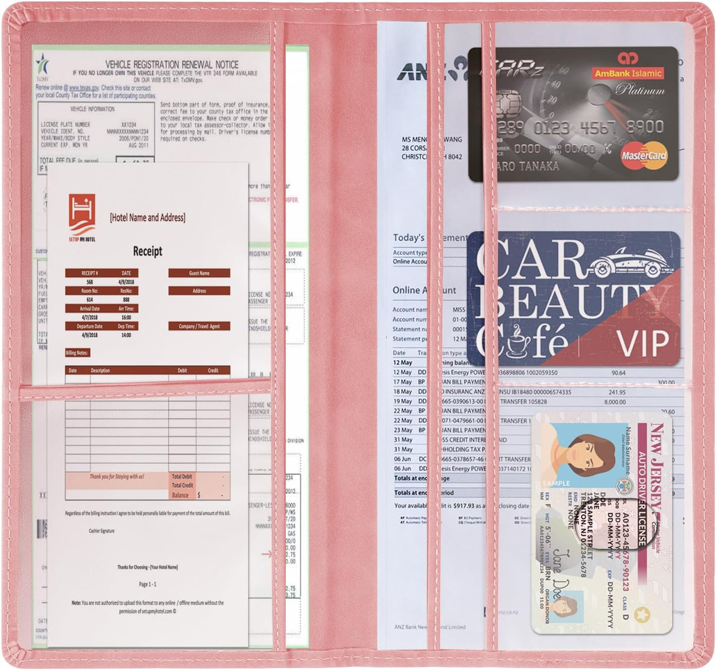 Car Accessories Registration and Insurance Holder,Leather Essential Card Magnetic Shut Vehicle Glove Box Organizer Case for Auto Driver License Document Truck Motorcycle Boat Men Women,Black