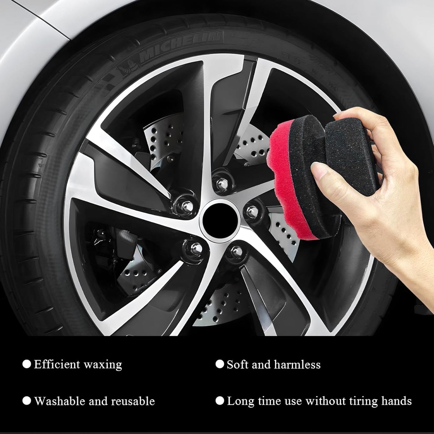 KVAEY 2 PCS Tire Dressing Applicator Pads, Reusable Hex Grip Tire Shine Applicator Polishing Sponge Pads, Wheel Tire Shine Detailing Foam for Most Vehicles, Car Accessories (Black, 3.15")