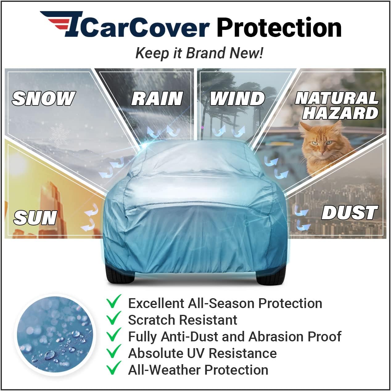 iCarCover Premium Car Cover for 1970-1972 Chevy Monte Carlo Heavy Duty Waterproof All-Weather Automobiles Custom Fit Indoor Outdoor UV Snow Protection Covers with Straps and Bag - Colors C