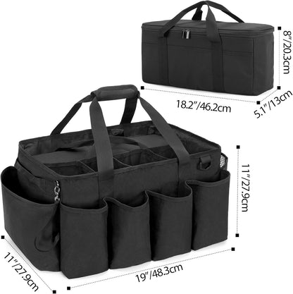 HODRANT Detailing Bag with Polisher Carry Bag, Large Detail Car Care Box for Auto Detailing Supplies, Car Wash Caddy & Trunk Organizer for Buffer Bottle Towel & Cleaning Kit, Black, Patent Design